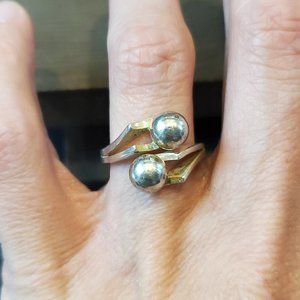 Size 7 925 Sterling Silver Tarnished Double Orb Unique Ring